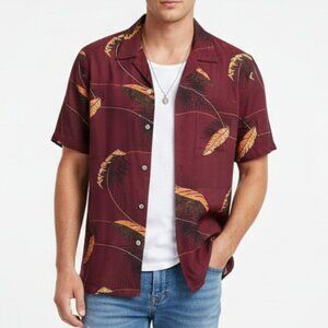 Aureus Silk XL Shirt Mens Short Sleeve Maroon Island Core Resort Earthy Boho